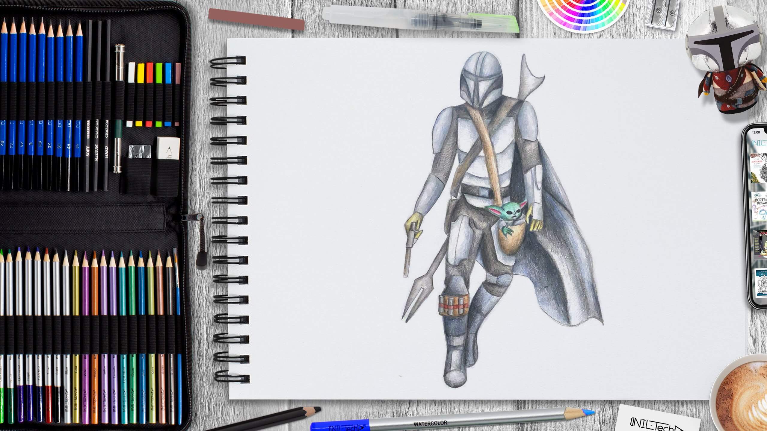 How to Draw Mandalorian and Baby Yoda