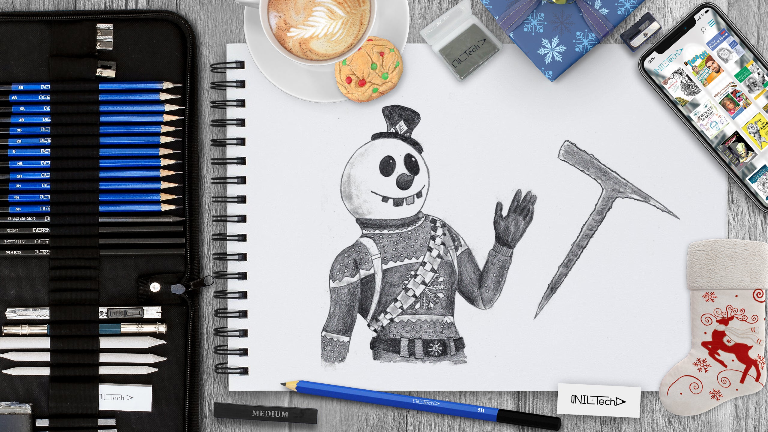 How to draw 'Snowman' Skin from Fortnite step by step