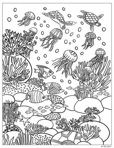 Underwater Ocean Jellyfish and Turtles