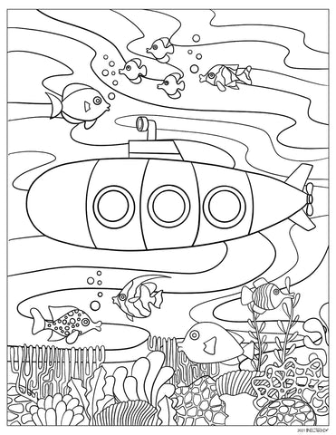 Underwater Ocean Submarine with School of Fish