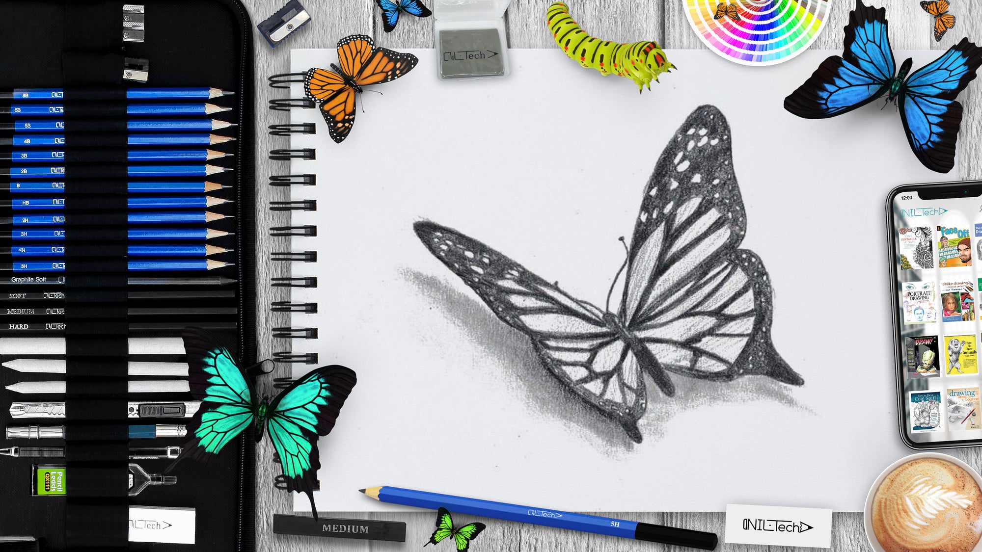 easy draw butterfly step by step