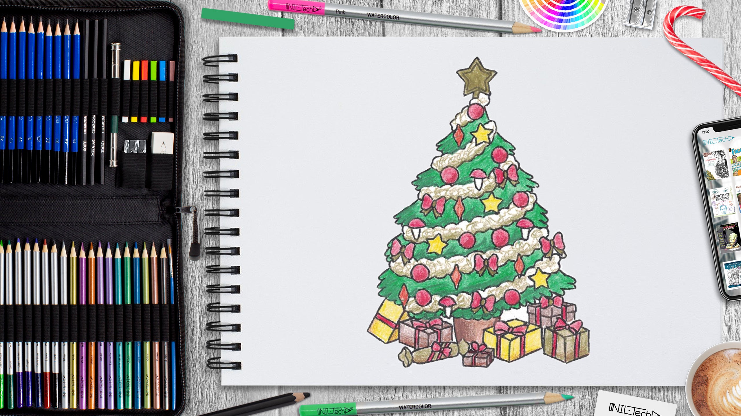 How to Draw a Christmas Tree with markers EASY and CUTE + Coloring  Page(FREE) - YouTube