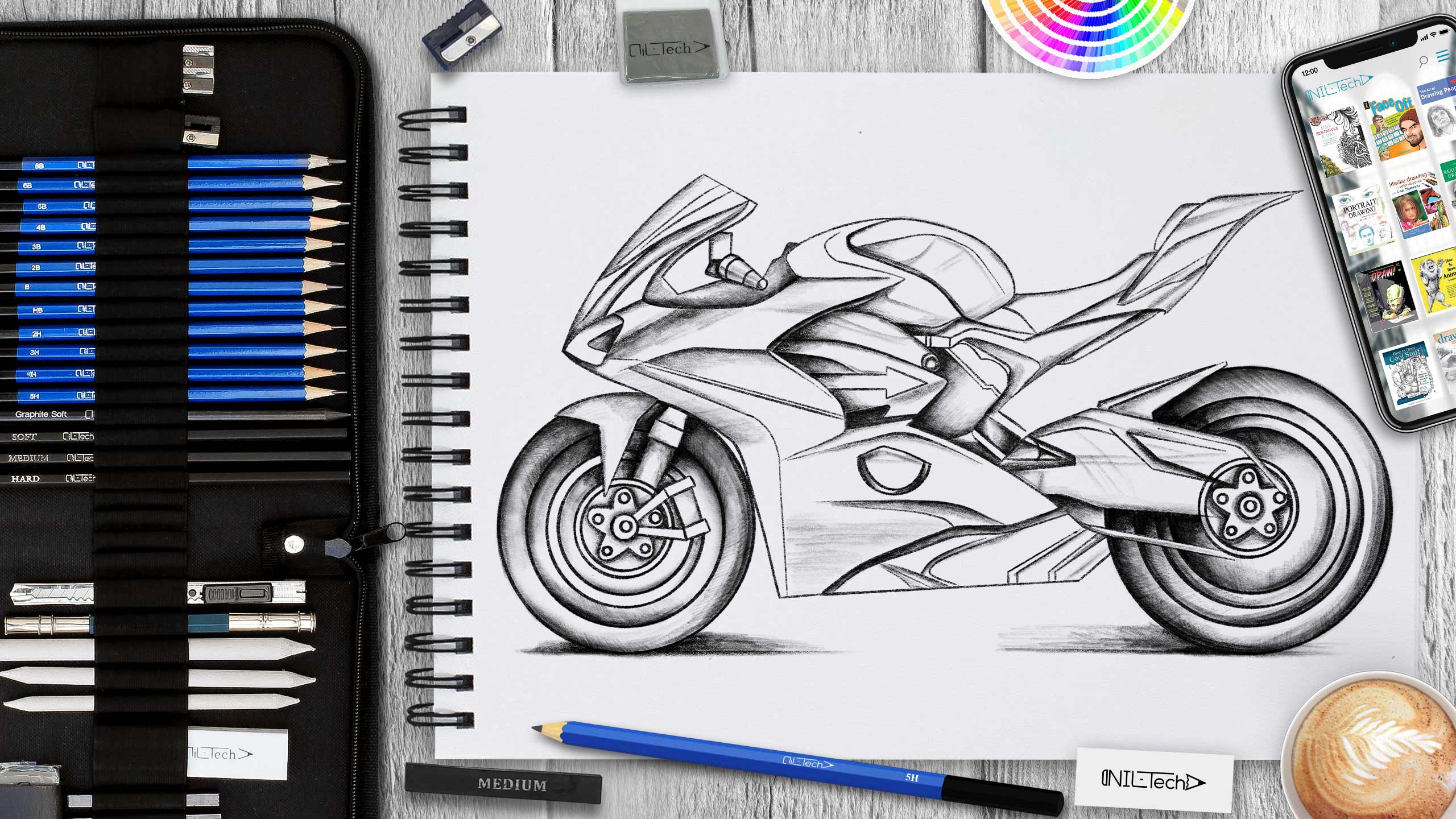 Motorcycle Drawing With Rider Tutorial How To Draw A Cool Motorcycle