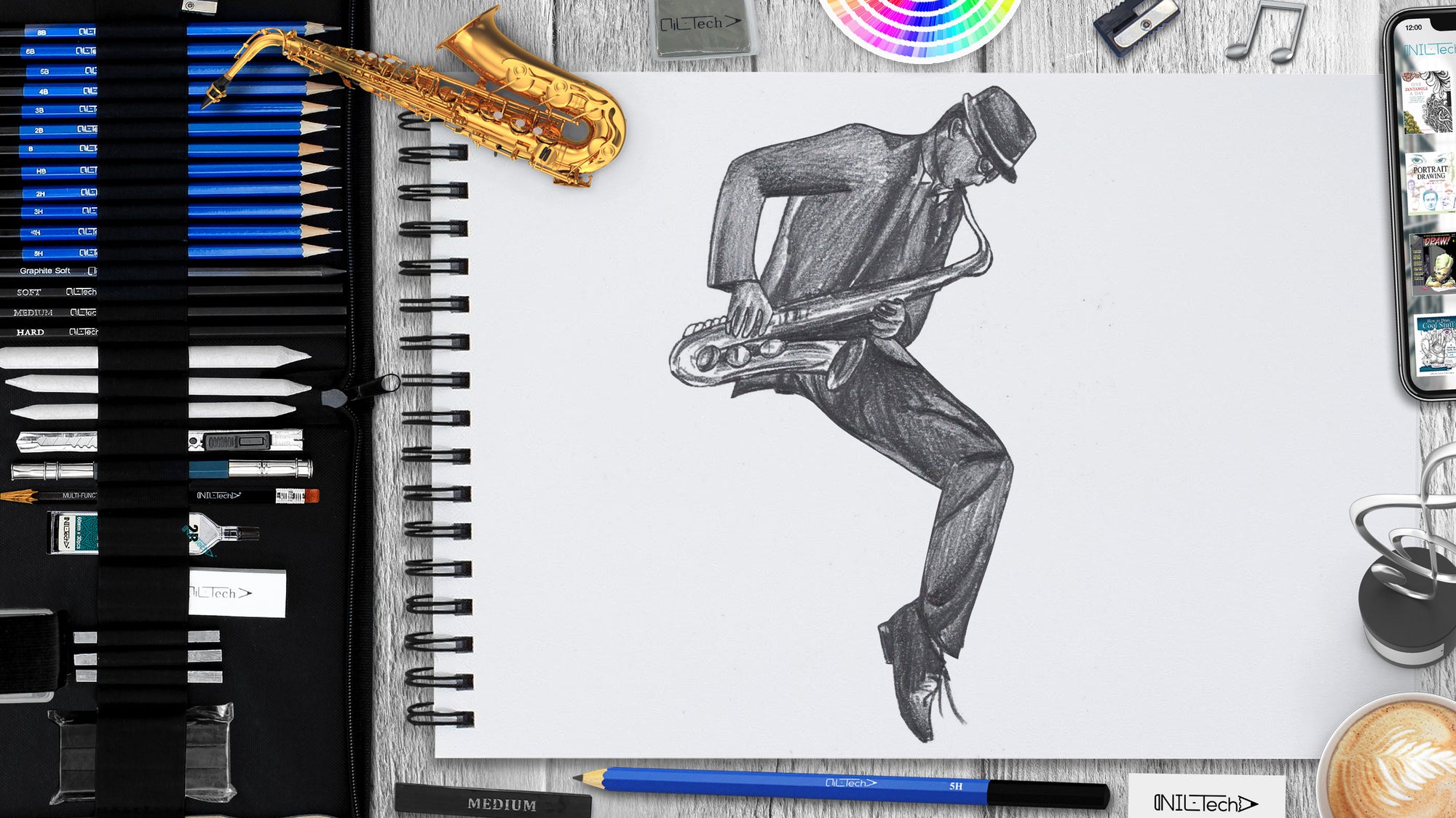 how to draw saxophonist step by step pencil tutorial