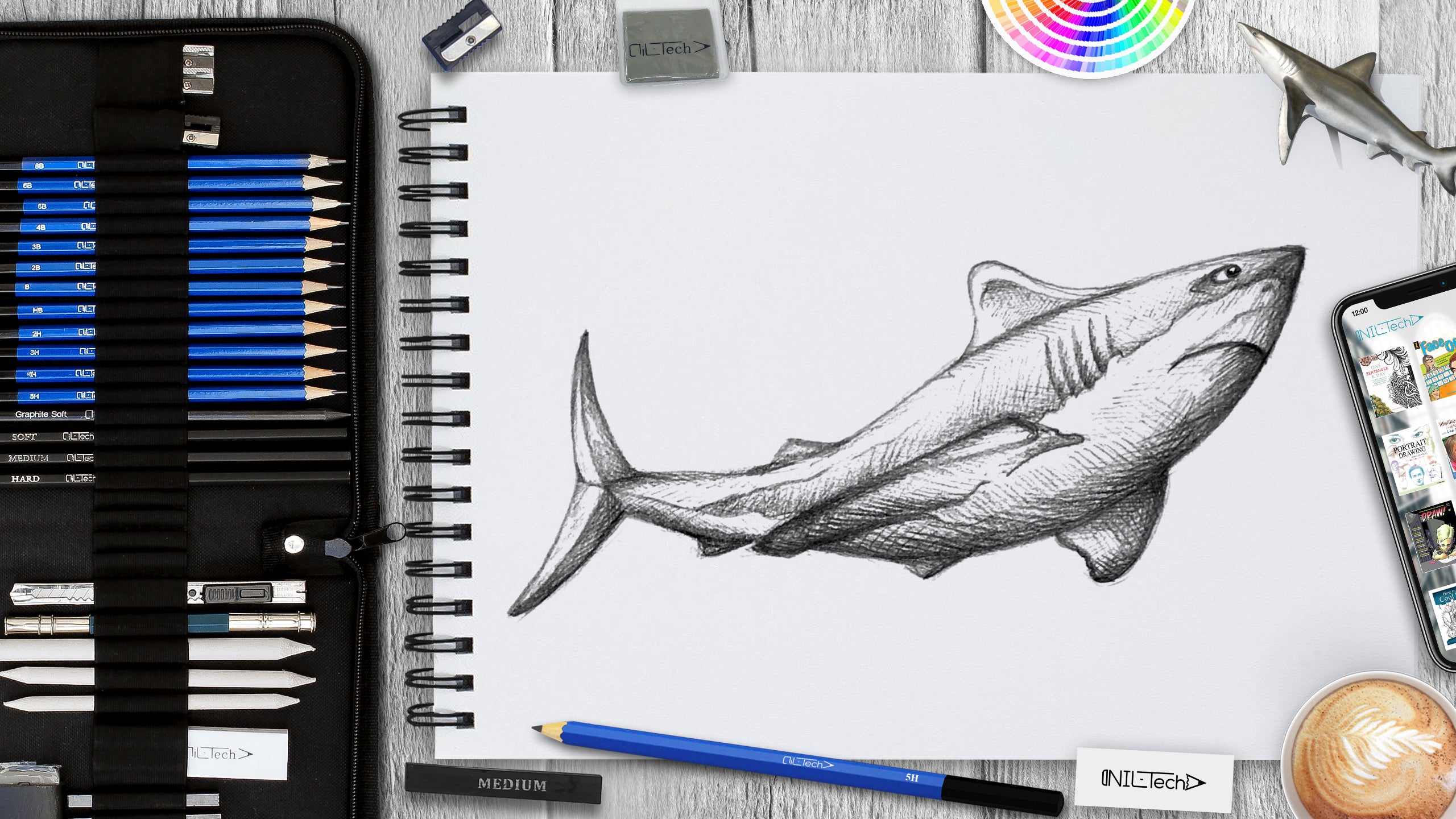 shark drawing in pencil easy