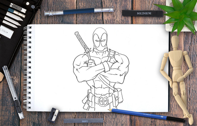 How to draw Deadpool step by step