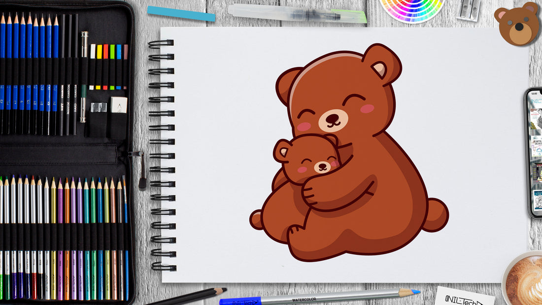 How to Draw a cute Mama and Baby Bear