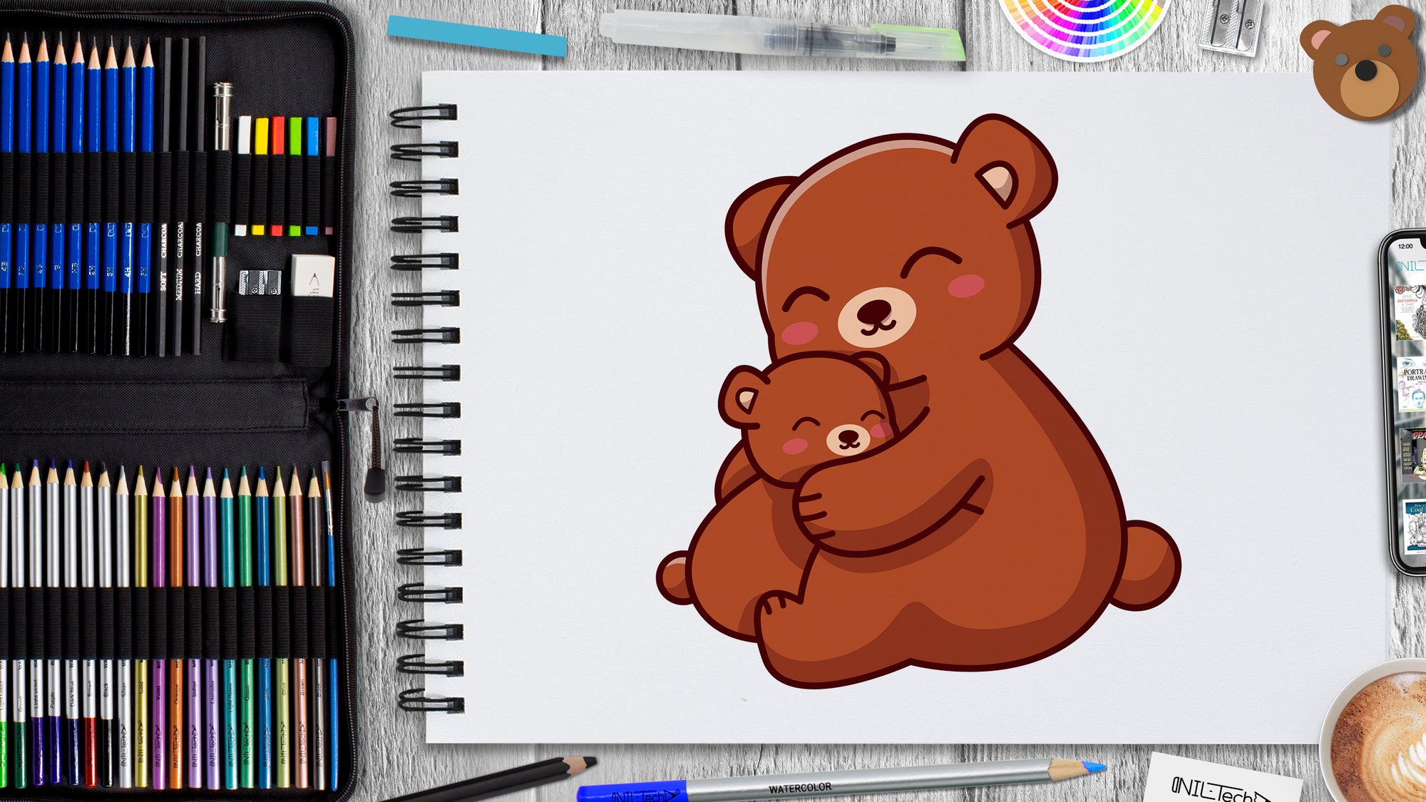 How to Draw a cute Mama and Baby Bear