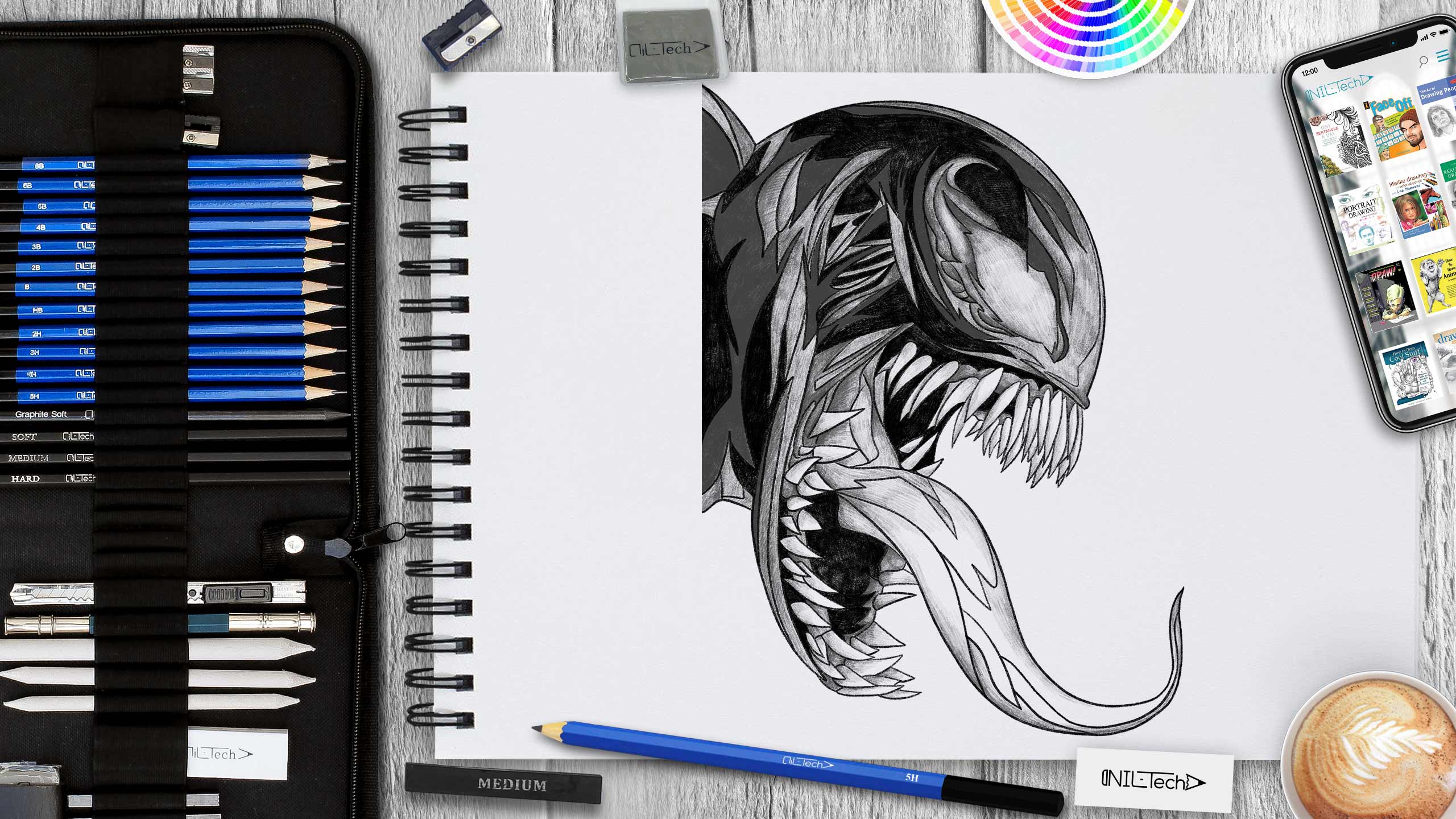 Realistic pencil sketch of venom with graphite pencil  rdrawing