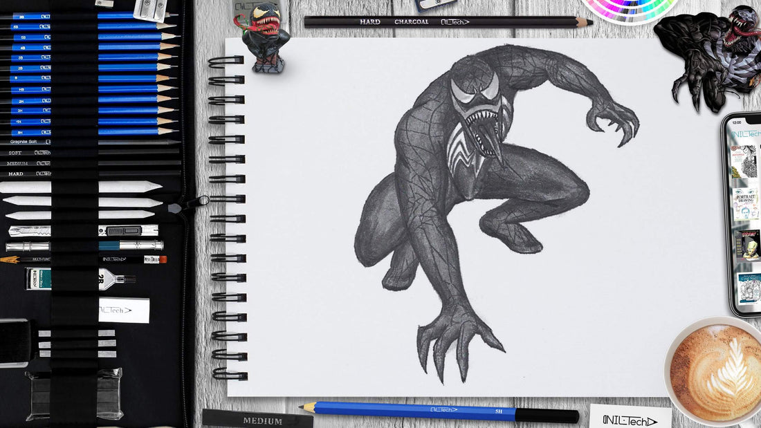 how to draw venom step by step