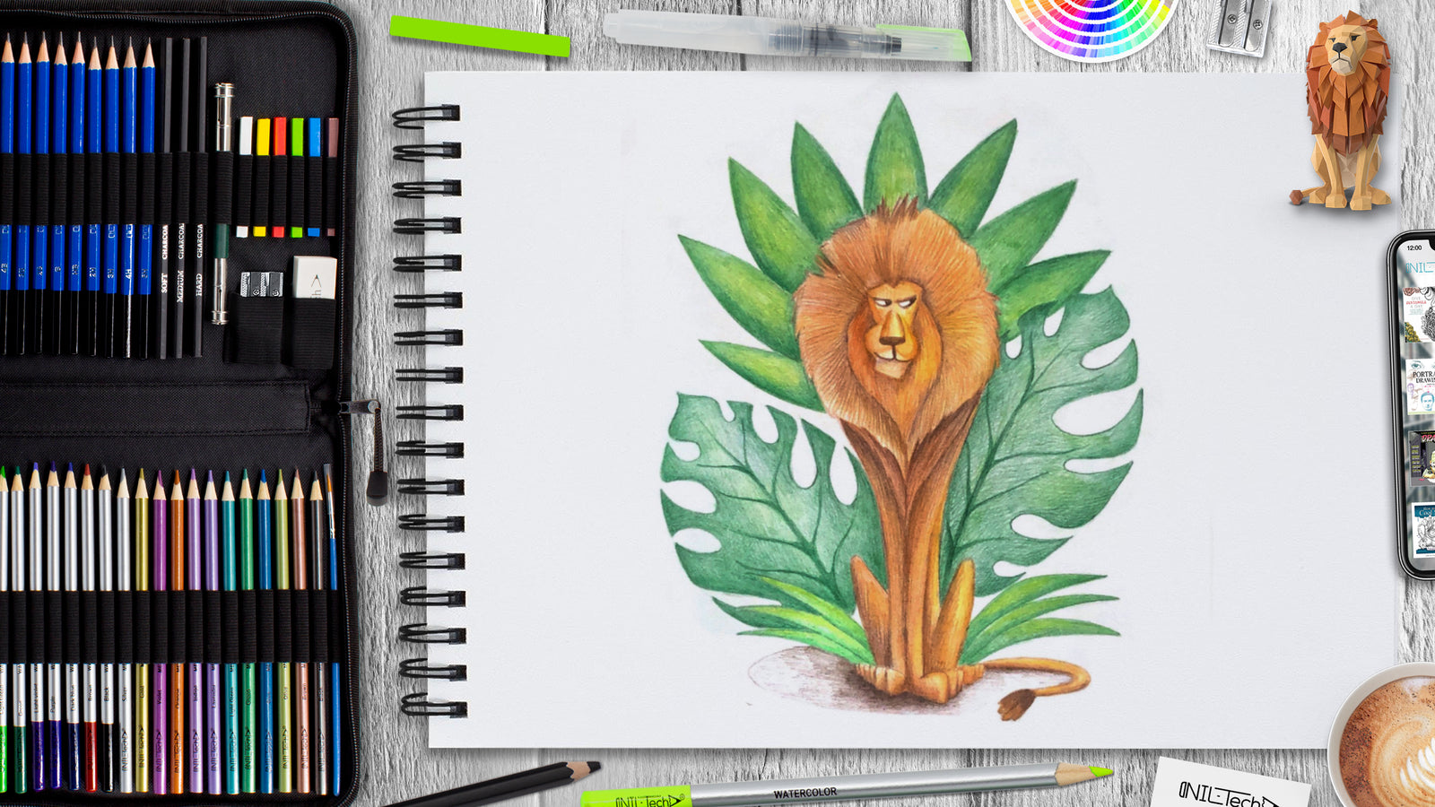 African lion in colored pencil. | Animal drawings sketches, Animal drawings,  Lion drawing