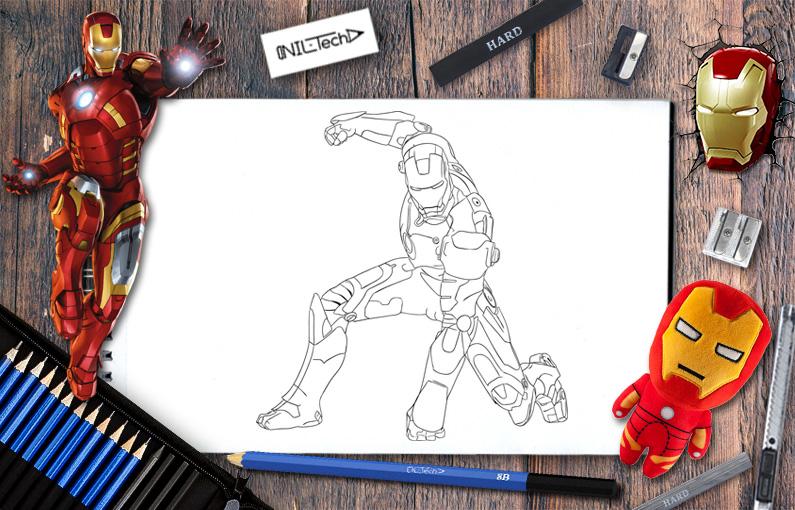 How to draw Iron-man from Avengers: infinity war step by step tutorial view online