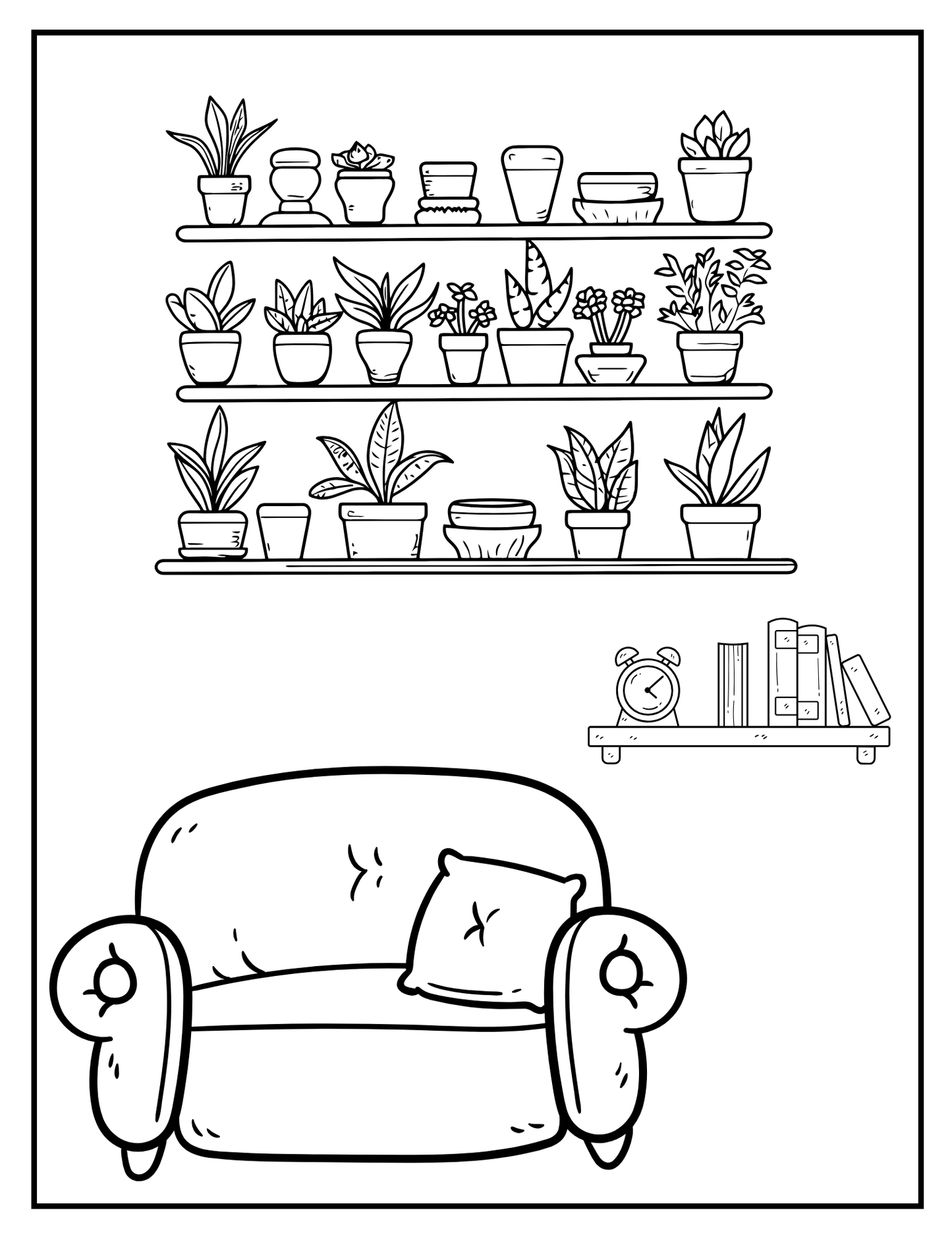 Peaceful Spaces: Printable Coloring Book of Cozy Home Interiors