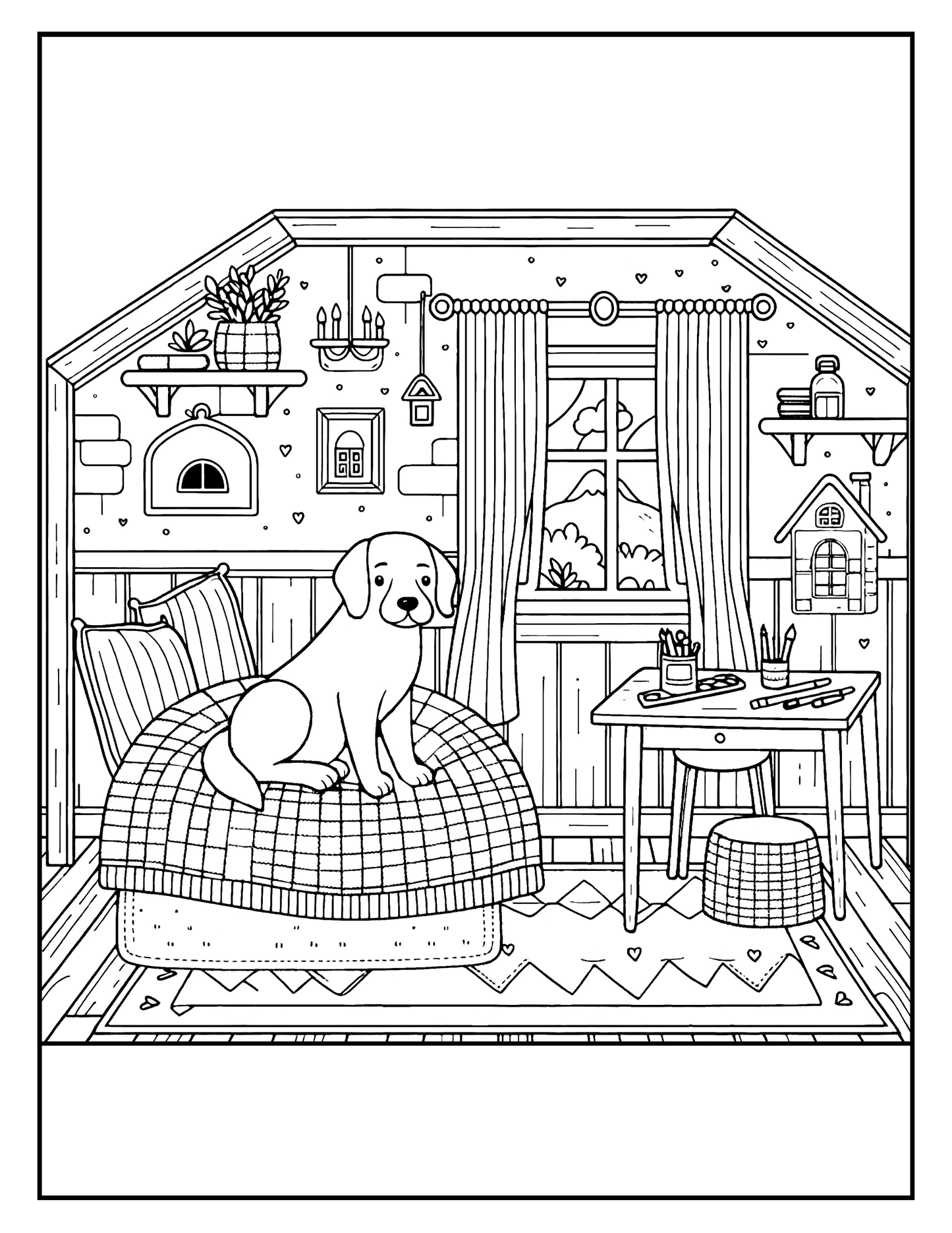 Whimsical Retreats: Cozy Animal Spaces Digital Coloring Book PDF for Adults