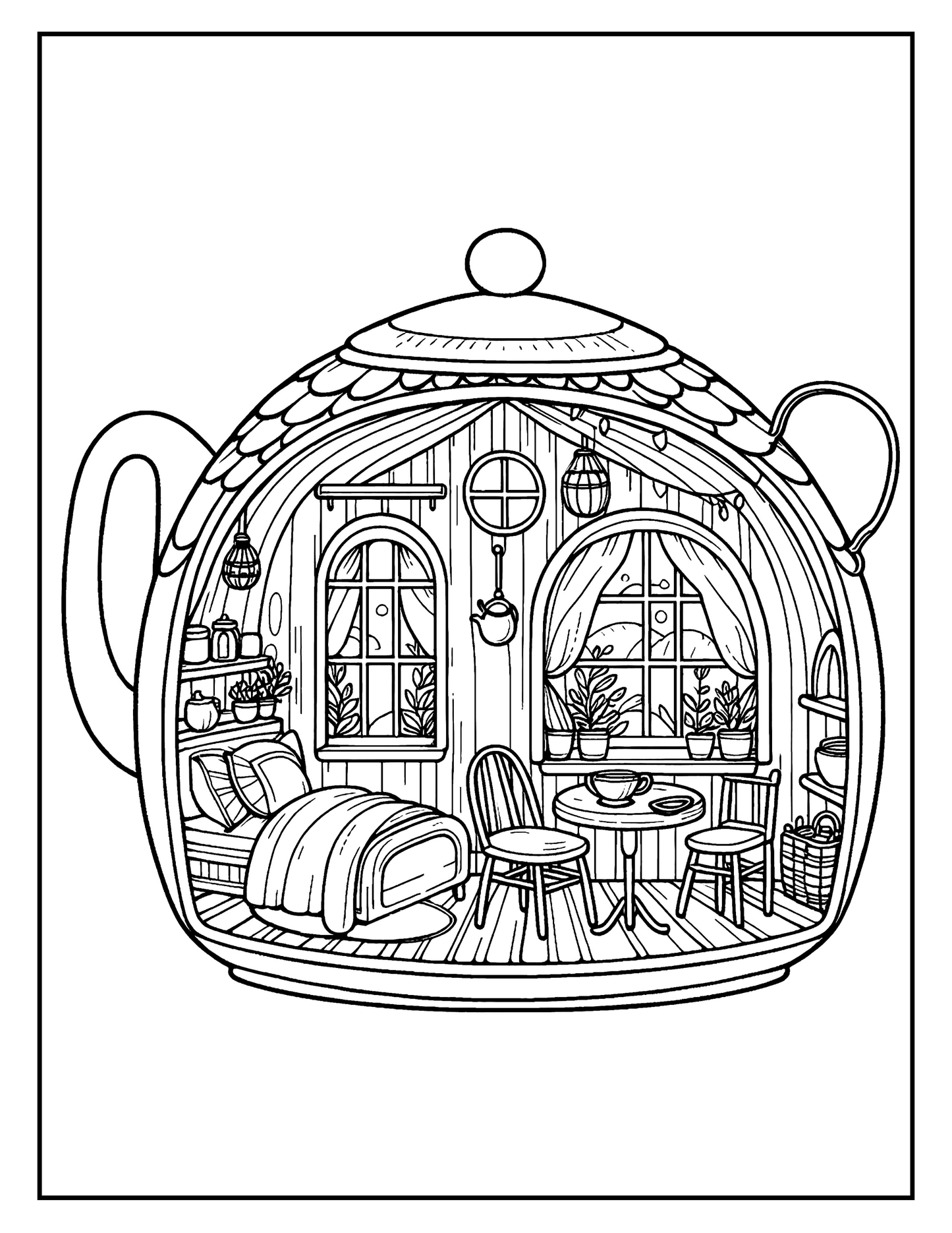 Whimsical Retreats: Cozy Animal Spaces Digital Coloring Book PDF for Adults