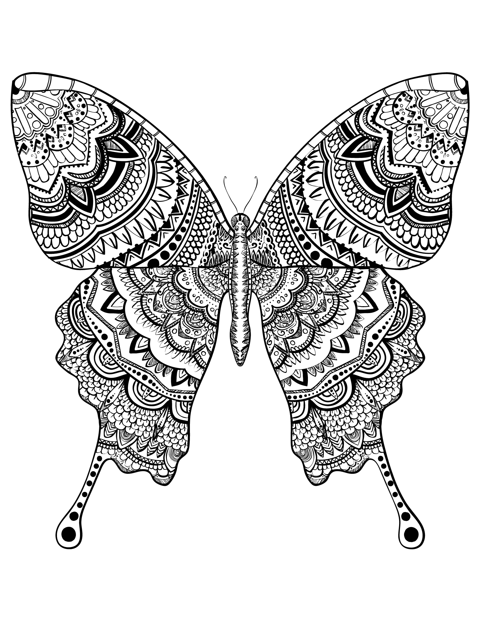 Zentangle Butterfly coloring page