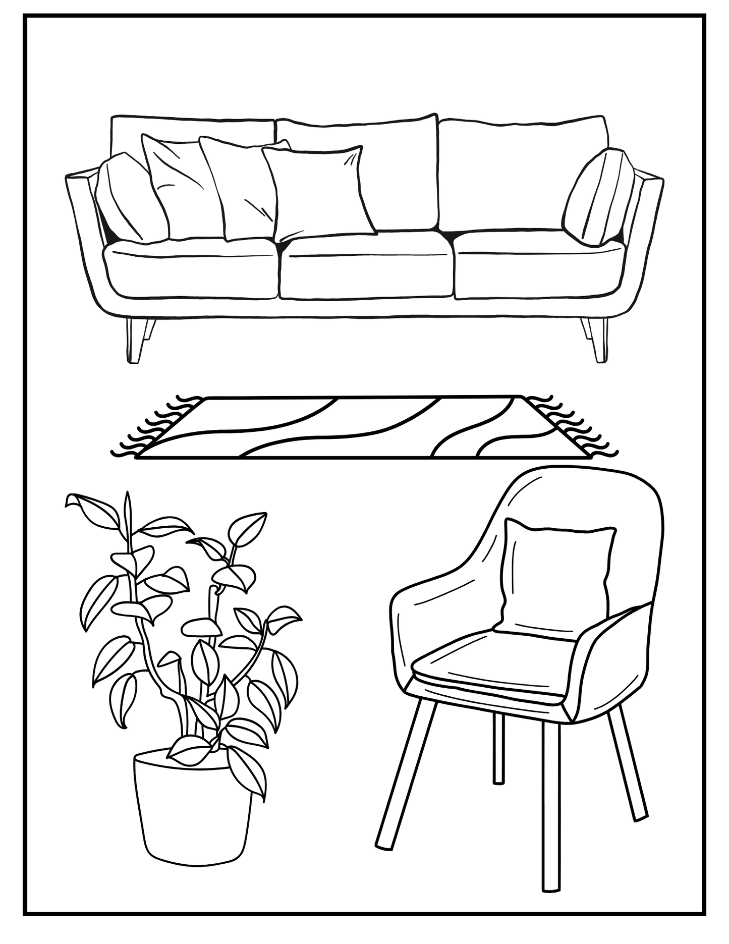 Peaceful Spaces: Printable Coloring Book of Cozy Home Interiors