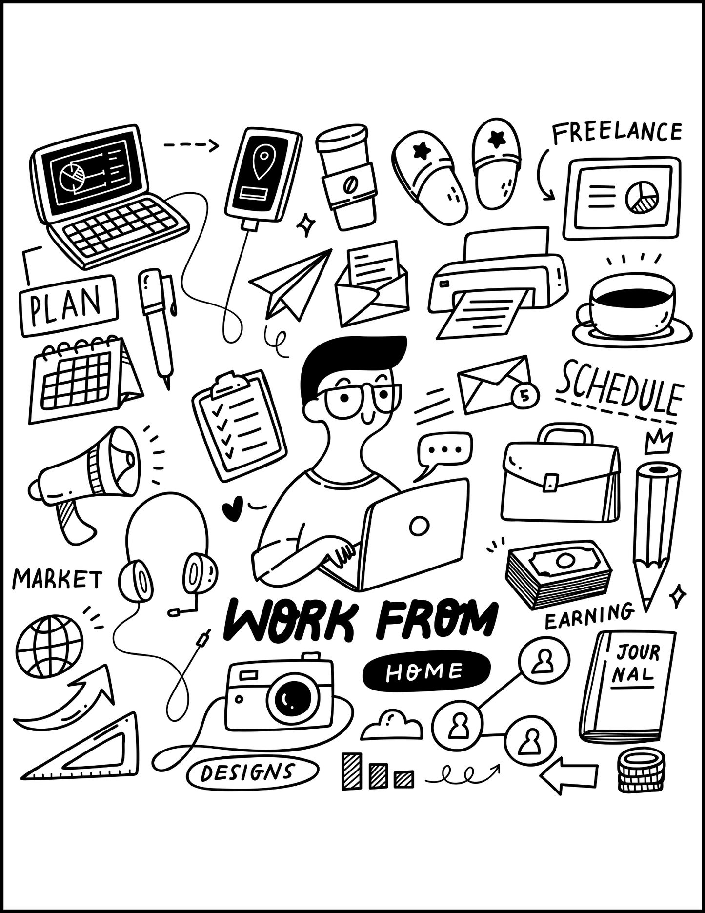 Work From Home: Printable Coloring Book for Creative Relaxation