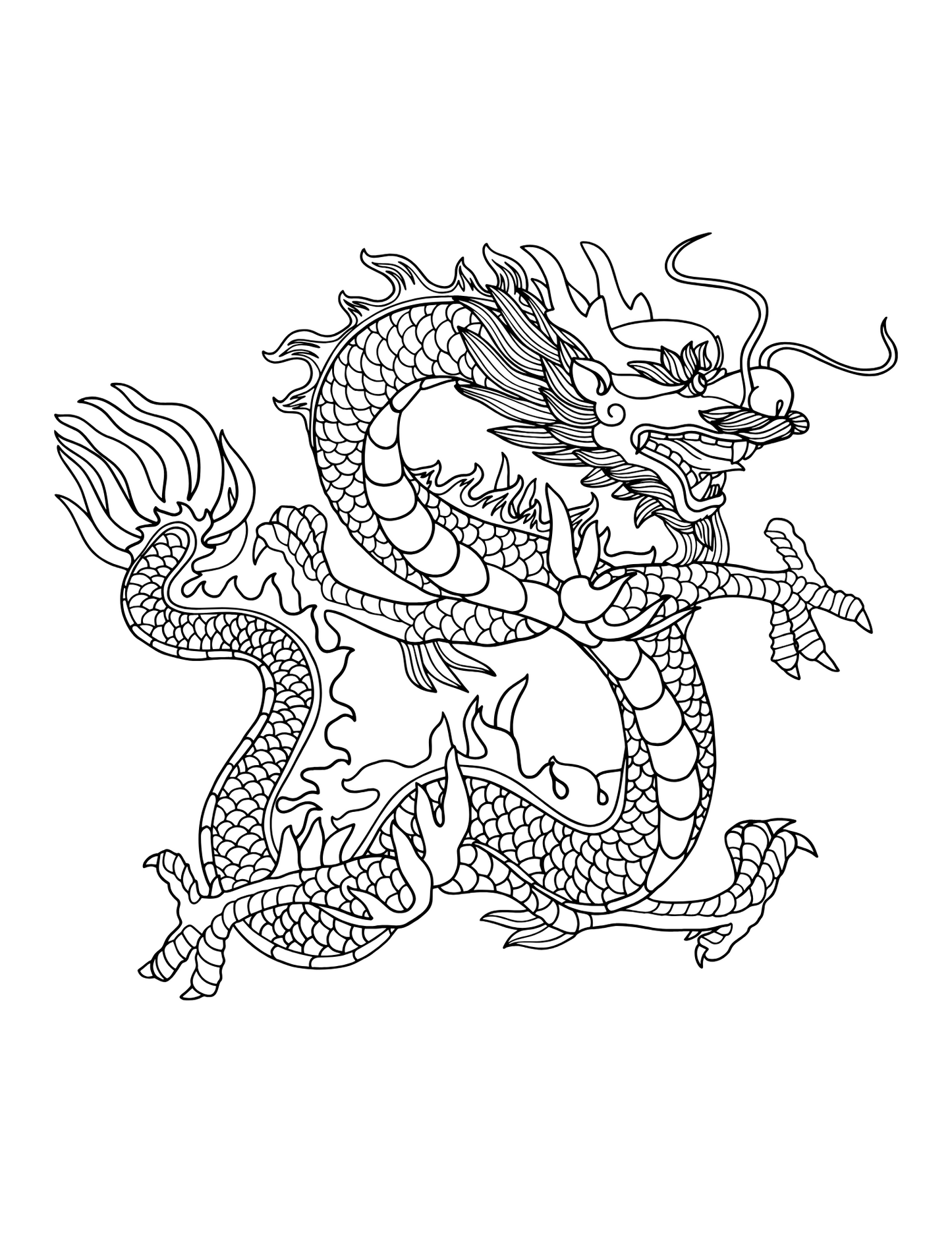 Printable (Digital) Dragon Coloring Pages: New Year 2024 Dragon Coloring Collection