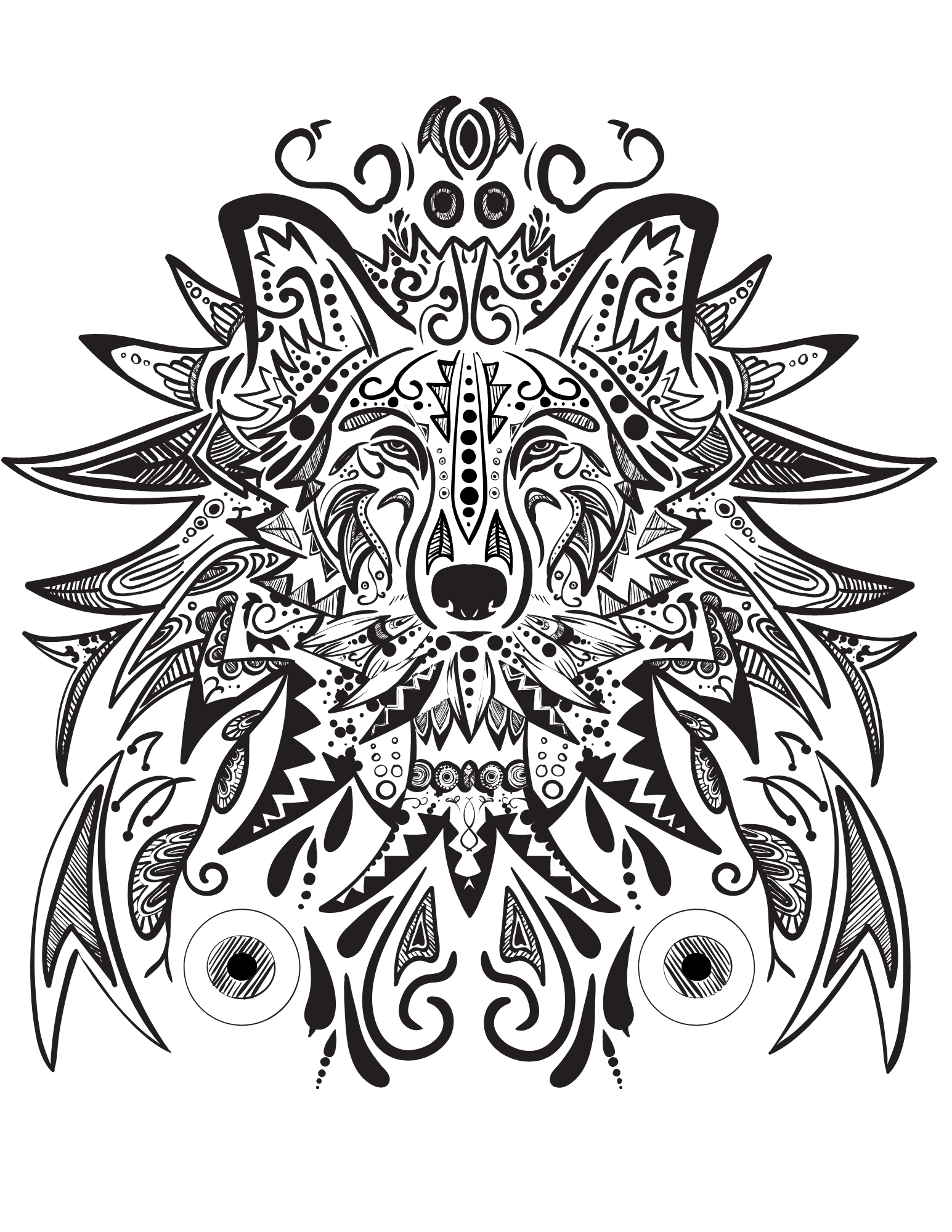 Zentangle Wolf coloring page