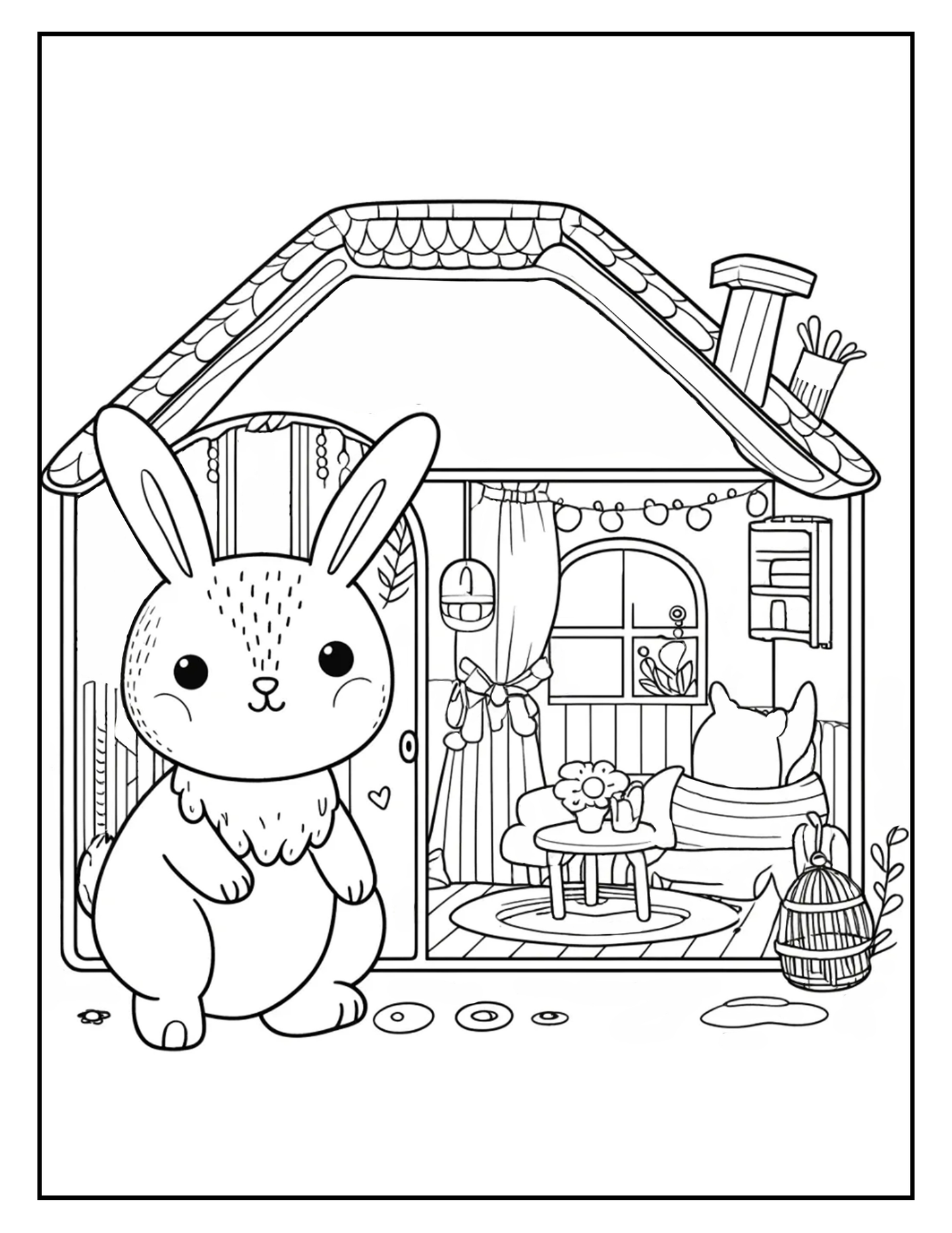 Whimsical Retreats: Cozy Animal Spaces Digital Coloring Book PDF for Adults