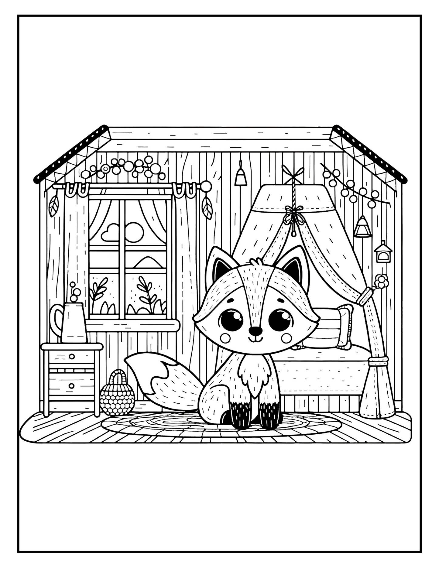 Whimsical Retreats: Cozy Animal Spaces Digital Coloring Book PDF for Adults