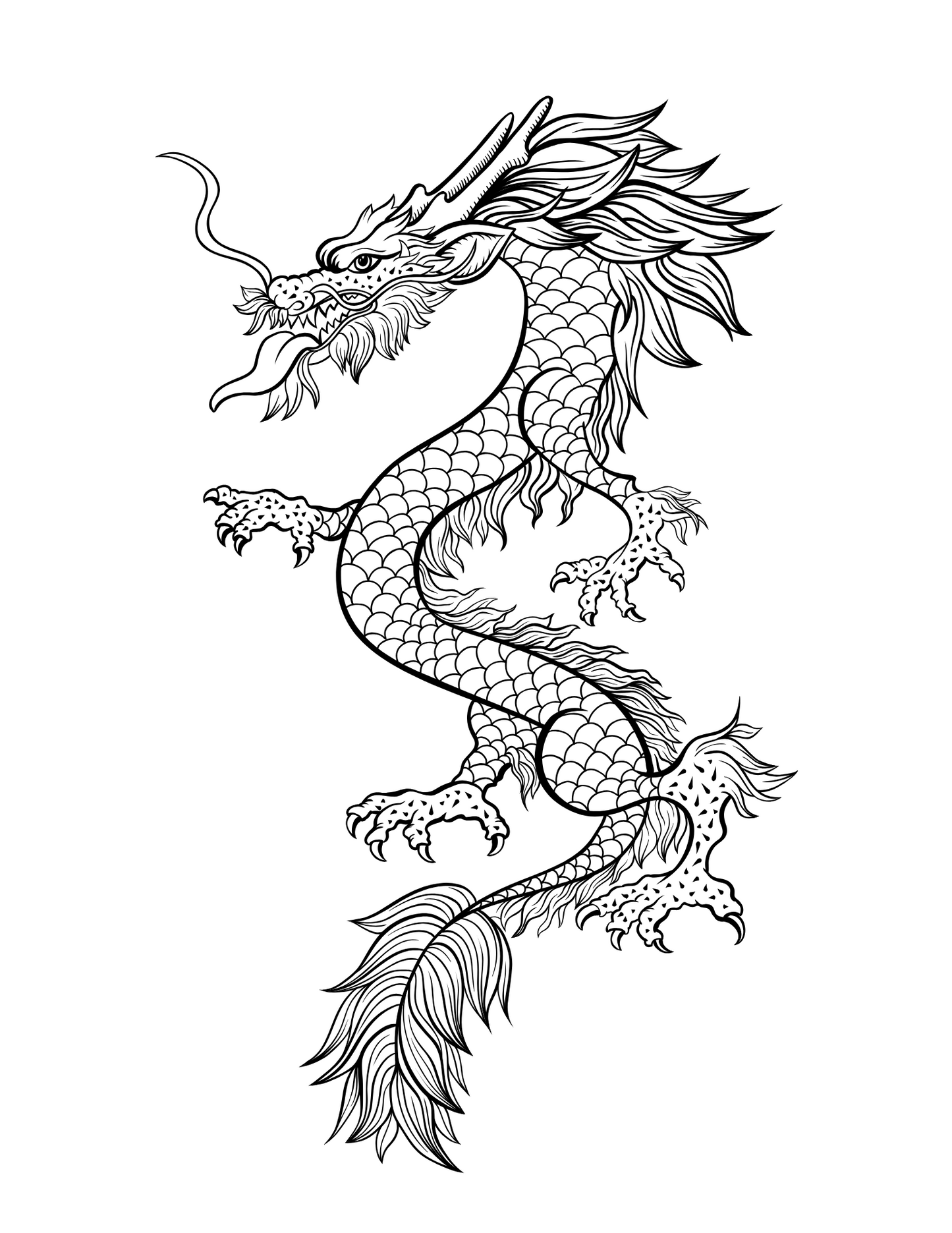 Printable (Digital) Dragon Coloring Pages: New Year 2024 Dragon Coloring Collection