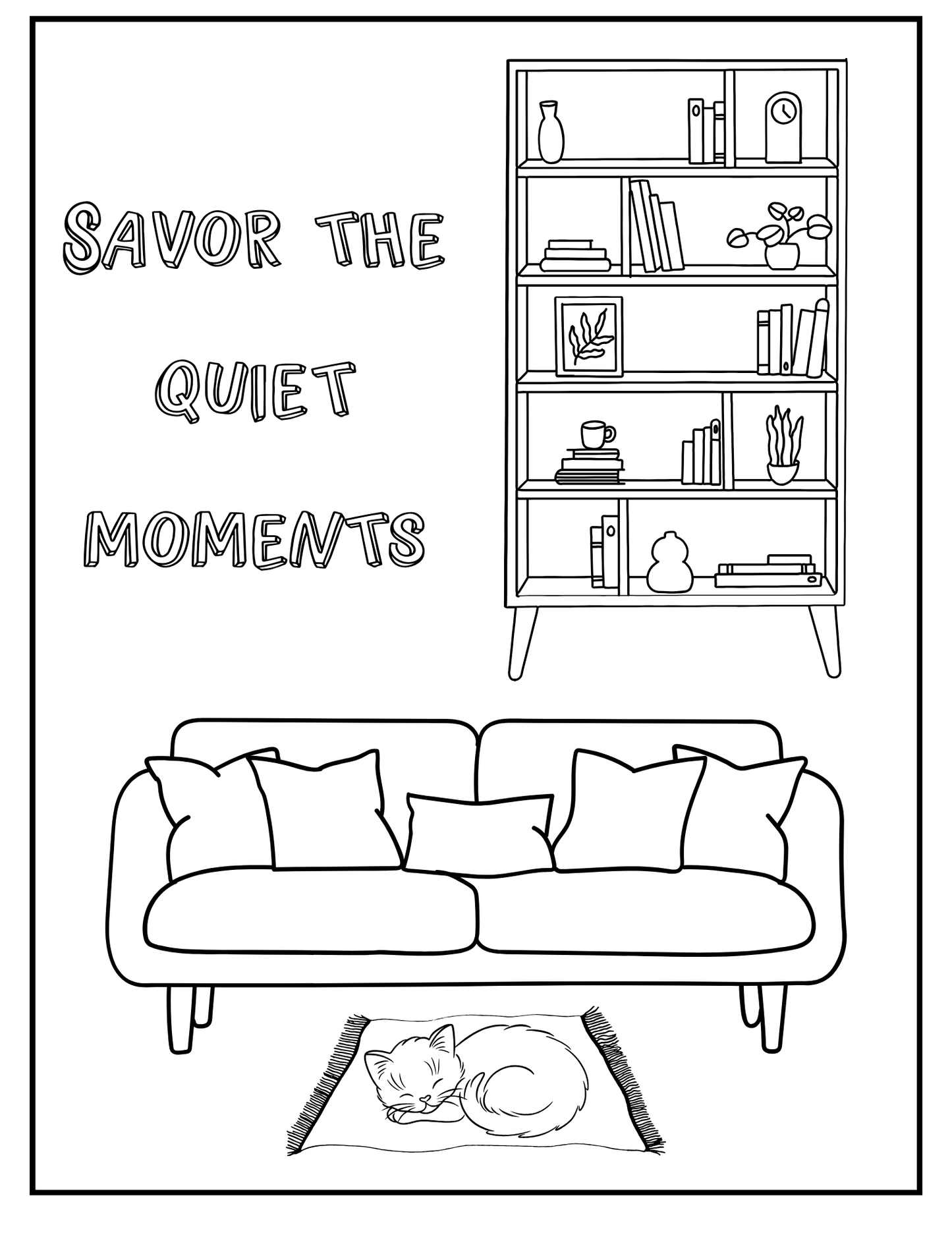 Peaceful Spaces: Printable Coloring Book of Cozy Home Interiors