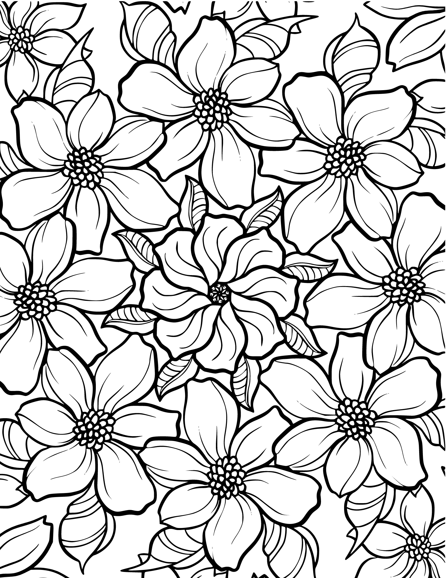 Zentangle Flowers full coloring page