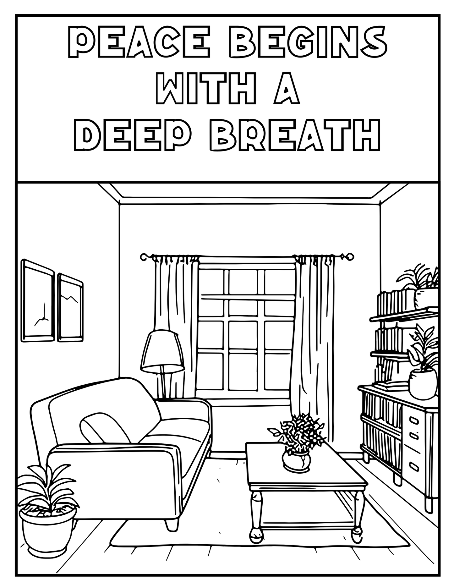 Peaceful Spaces: Printable Coloring Book of Cozy Home Interiors