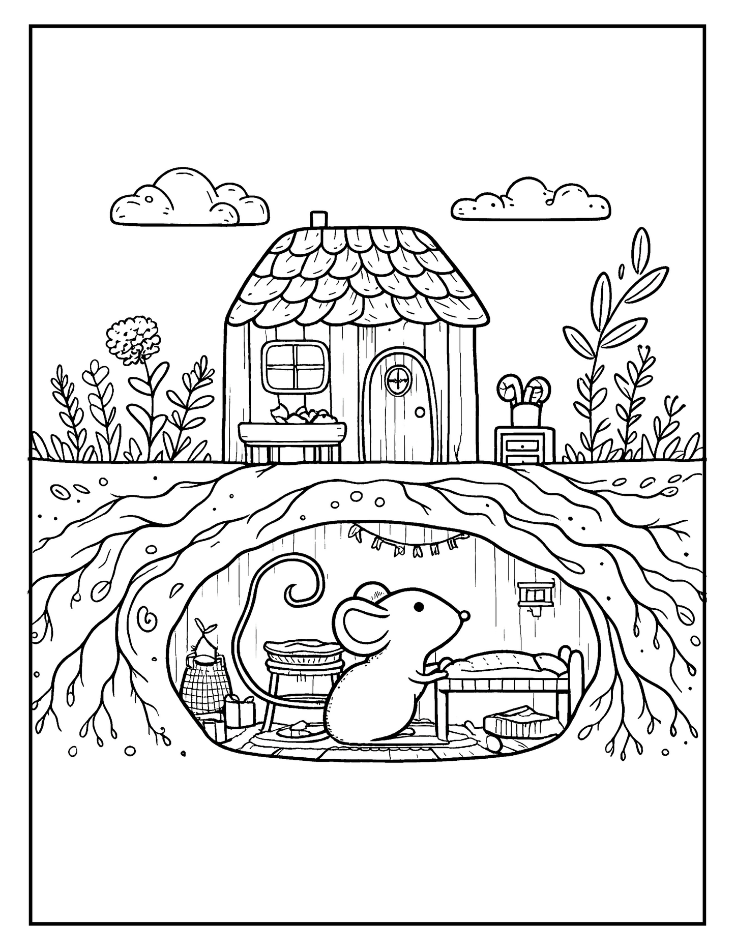 Whimsical Retreats: Cozy Animal Spaces Digital Coloring Book PDF for Adults