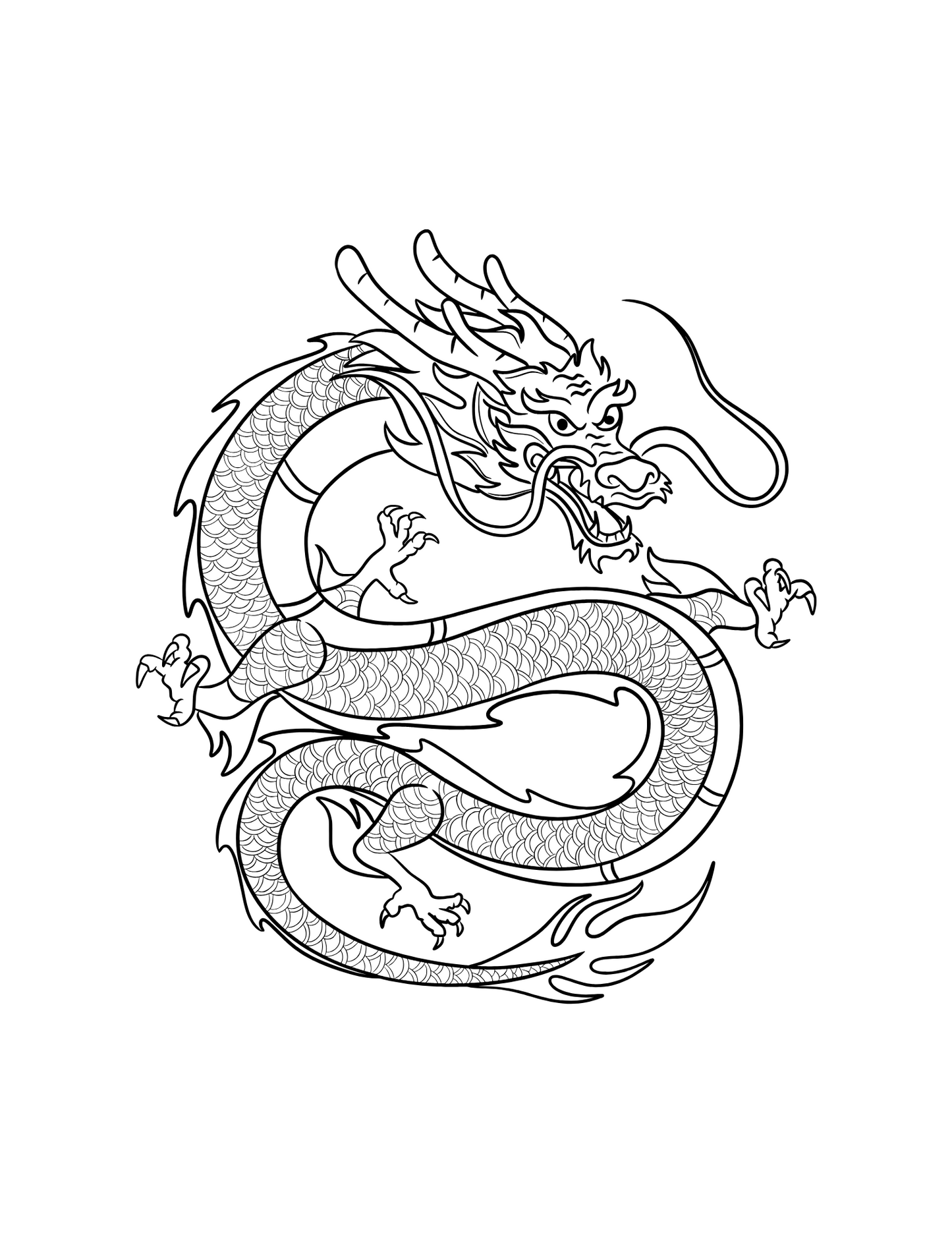 Printable (Digital) Dragon Coloring Pages: New Year 2024 Dragon Coloring Collection