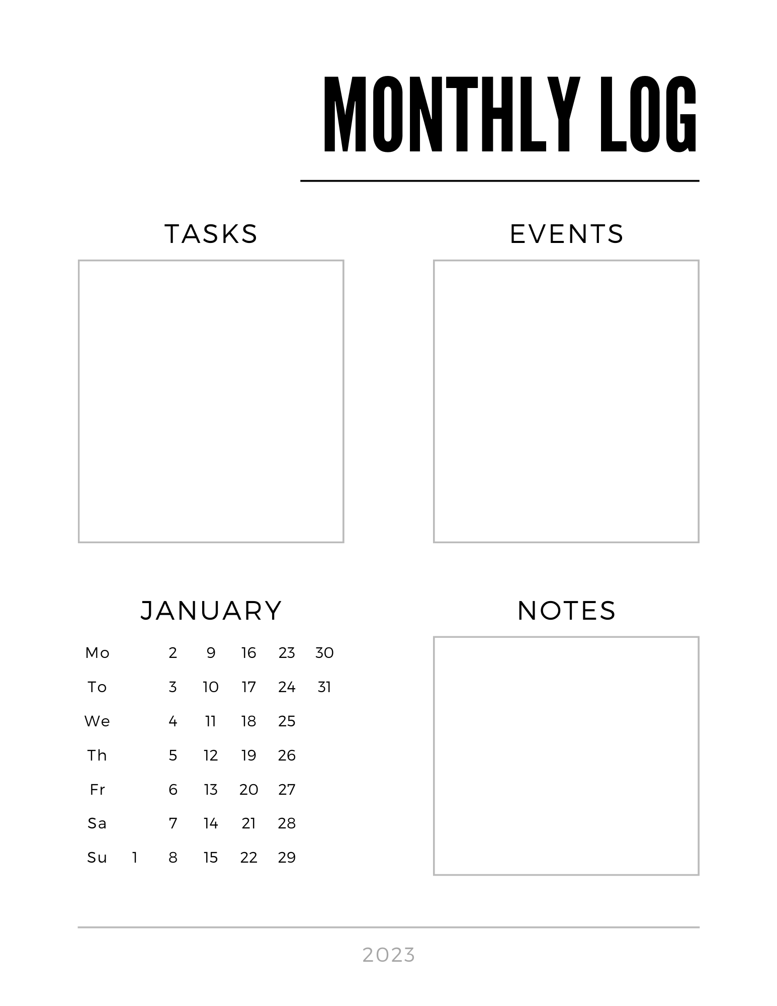 Monthly Log