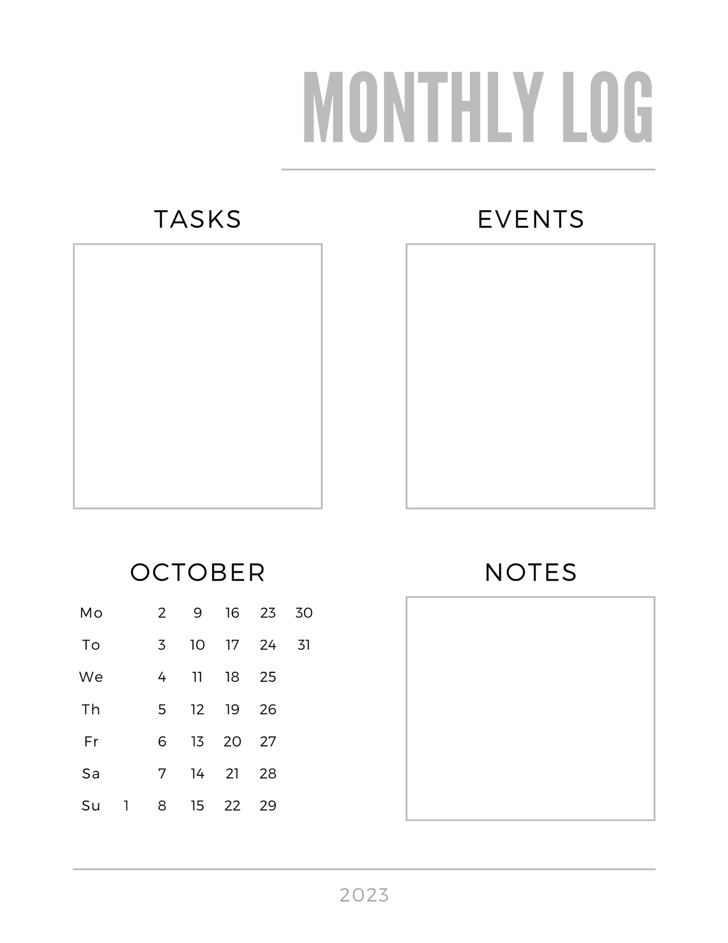 Montly Log October