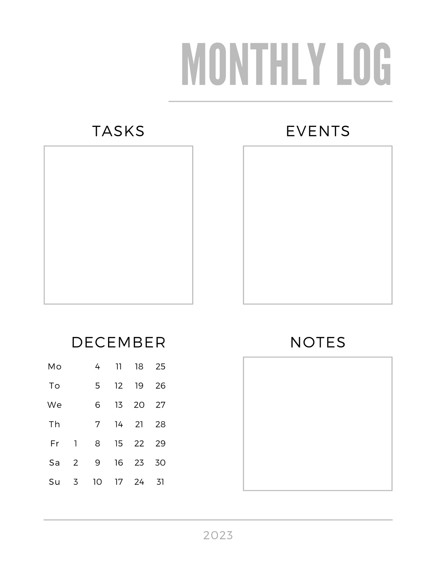 Montly Log December