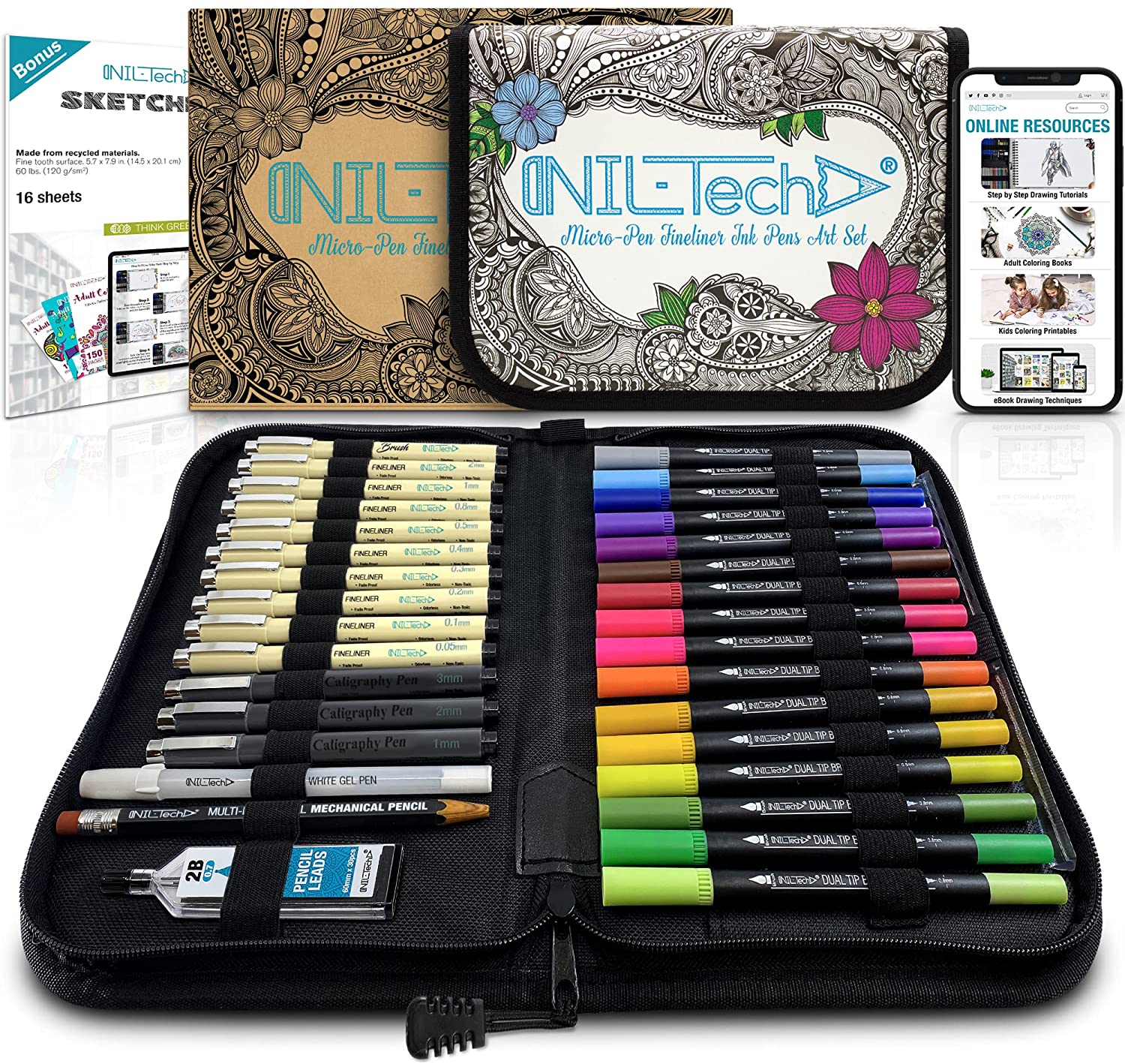 Art Markers Dual Brush Pens for Coloring, 60 Artist Colored Marker Set,  Fine and Brush Tip Pen Art Supplier for Kids Adult Coloring Books, Bullet