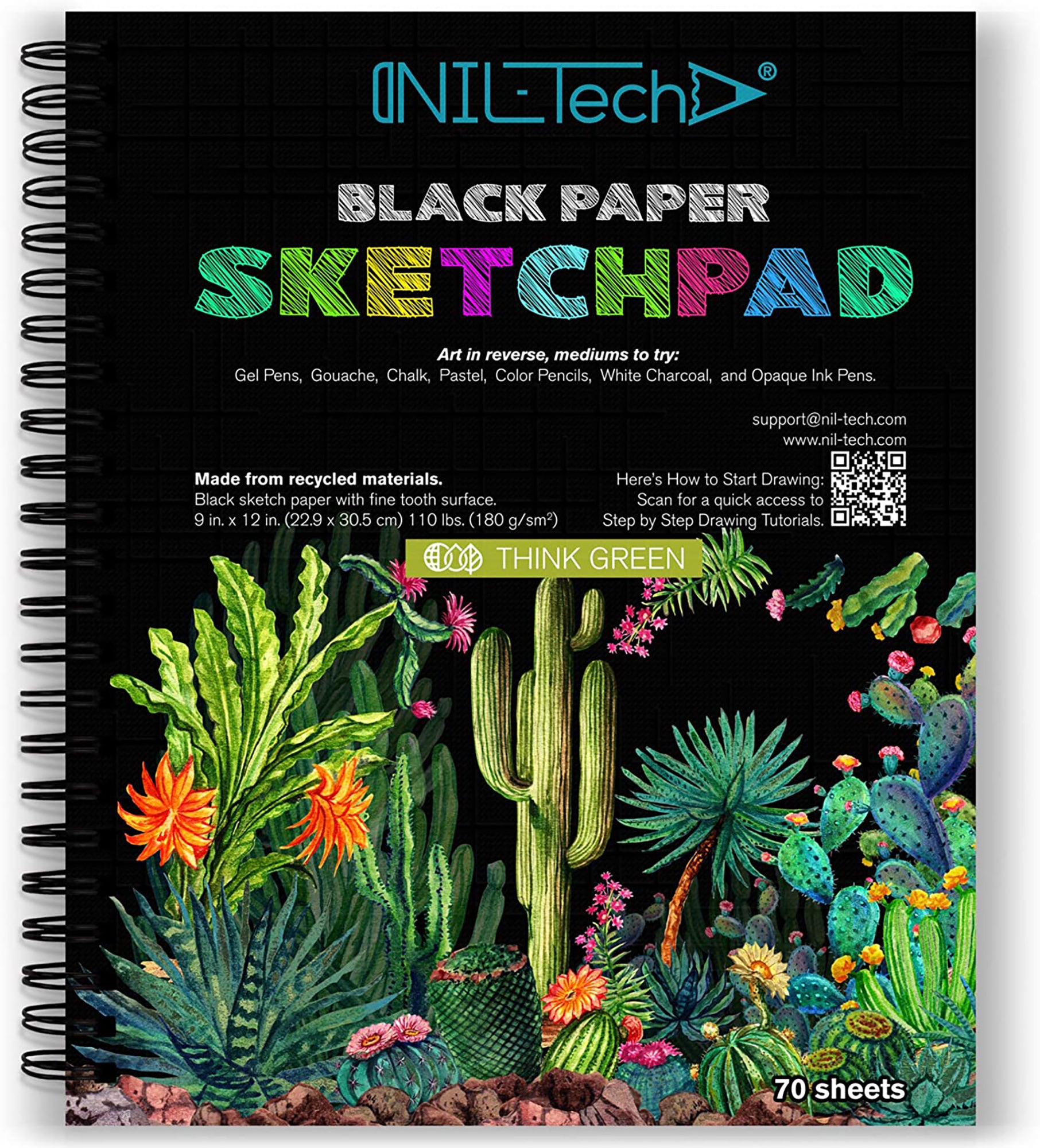 Black Paper Sketchbook 9x12 Inches 70 Sheets
